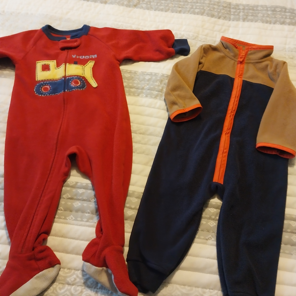 Kids Red Fleece One-Piece Sleeper with Embroidered Design